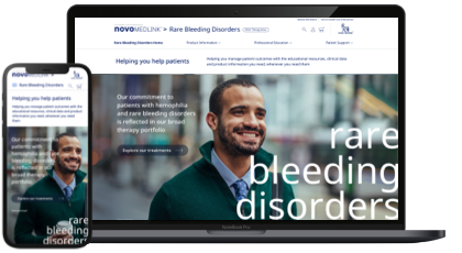 Laptop and phone screens showing bleeding disorders home page.
